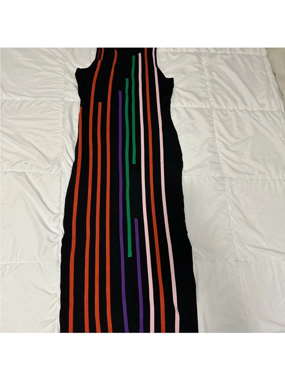 Black Sleeveless Striped Undershirt Dress with Multicolor Stripes